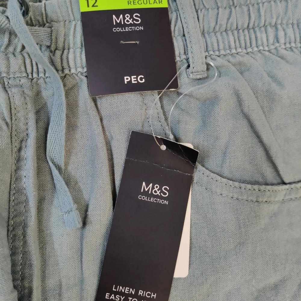 Linen Mix Plain Tapered Fit Trouser - Picture 5 of 5